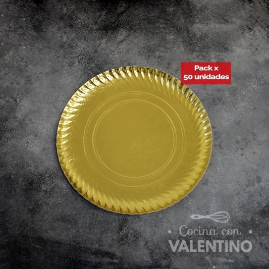 Plato Bandeja Carton Dorado - 21 Cm - 50 Un