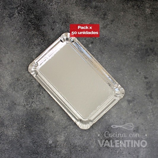Plato Bandeja Carton Plateado 18x24 - 50 Un