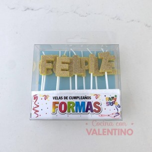 Vela Party Store Feliz Cumple Dorado.