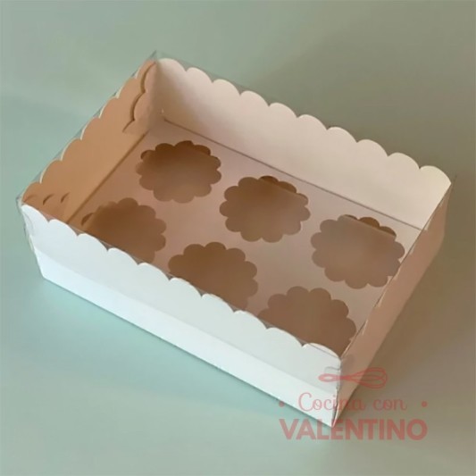 Caja Cartulina 6 Cupcakes Tapa PVC 25x17x10