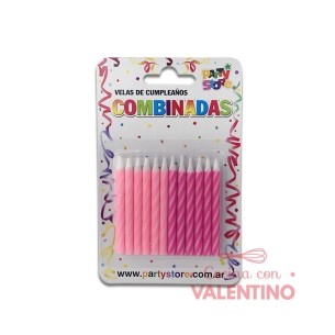 Vela Party Store Combinada Rosa - 12 Un