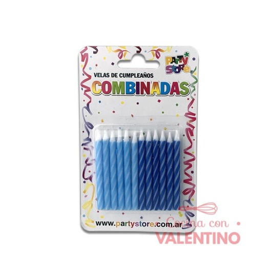 Vela Party Store Combinada Celeste - 12 Un