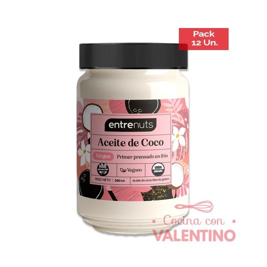 Aceite de Coco Entrenuts Virgen - 360 Grs - Pack 12 Un.