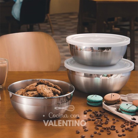 Set Bowl Acero Tramontina con Tapa - 1.6 / 2.2 / 2.9 Lt / - 3 Un