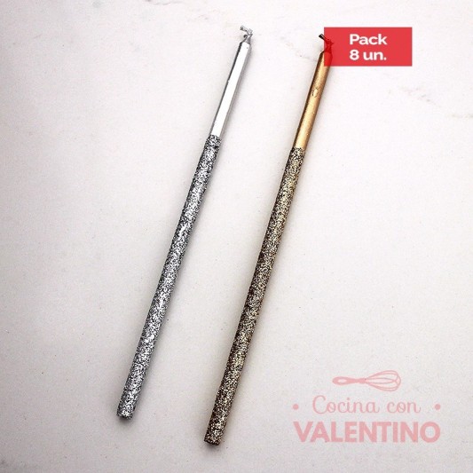 Vela Party Store Larga Metalizada - 17 Cm - 1 Un (bulto Pack 8 Un.)