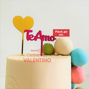 Cake Topper Plaqui Te Amo/Corazon Mini - 1Un. (bulto Pack 40 Un.)