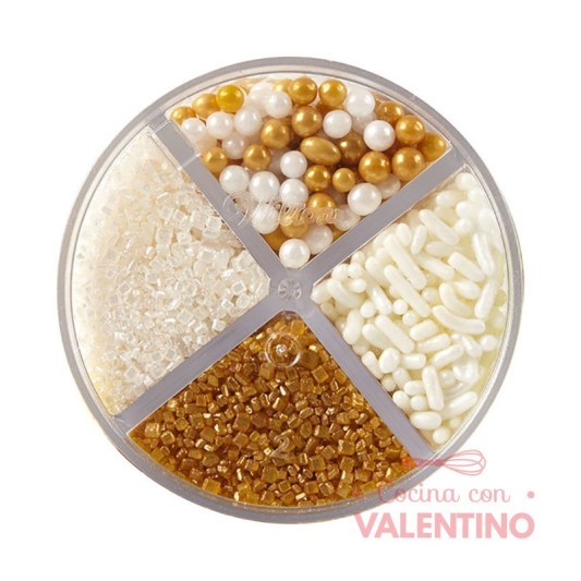Sprinkles Wilton - 4 Celdas Dorado y Perlado - 108 Grs.