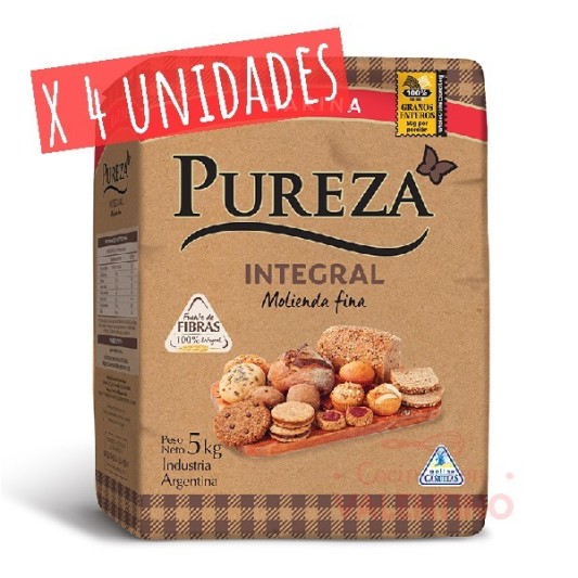 Harina 100% Integral Fina Pureza - 5 Kg - Pack 4 Un