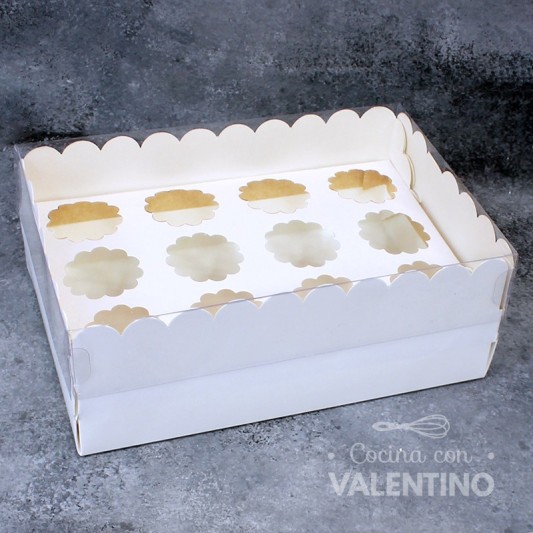 Caja Cartulina 12 Mini Cupcakes Tapa PVC 25x17x10