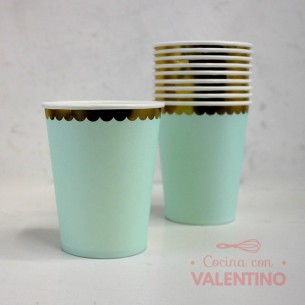 Vaso Polipapel Aqua Borde Dorado - 10 Un