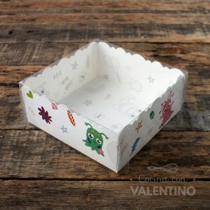 Caja Contenedora Diseño Monstruitos Tapa Acetato 12x12x5