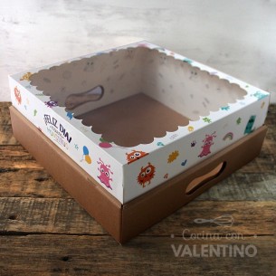 Caja Base Kraft con Tapa Visor Monstruitos 30x30x12