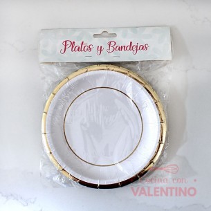 Plato de Polipapel Redondo Blanco con guarda oro x10u