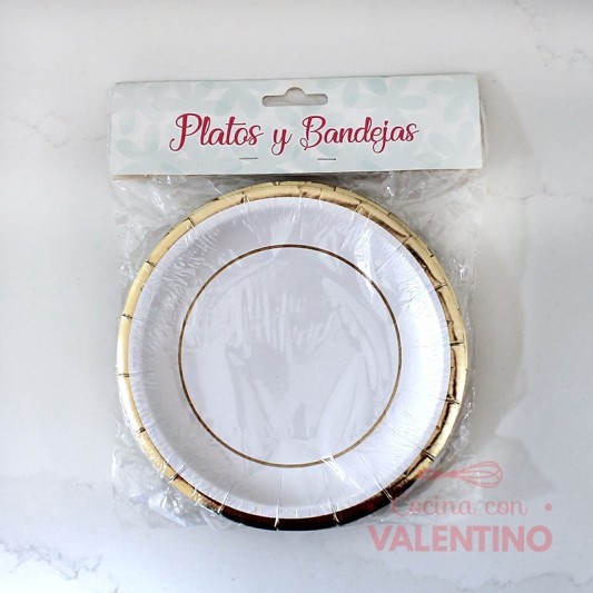 Plato de Polipapel Redondo Blanco con guarda oro x10u