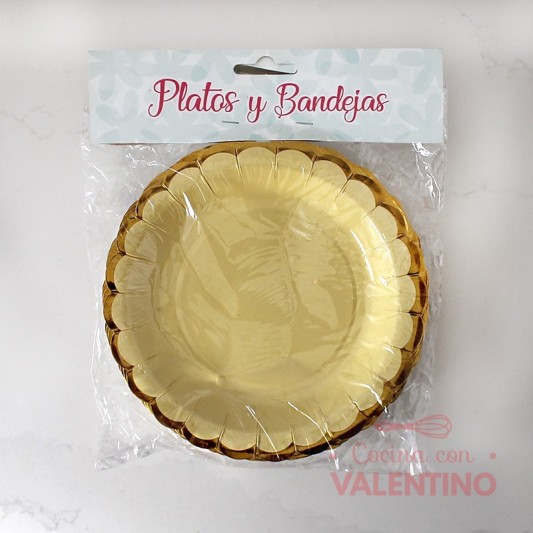 Plato Scallop Amarillo con borde dorado x10u