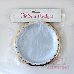 Plato Scallop Celeste Borde Dorado - 10 Un