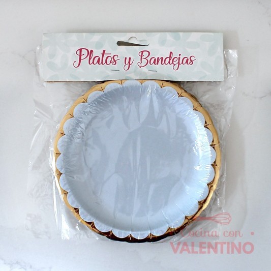 Plato Scallop Celeste Borde Dorado - 10 Un