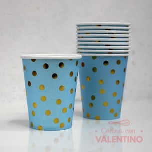 Vaso Polipapel Celeste Lunares Dorados - 10 Un