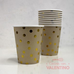 Vaso Polipapel Beige Lunares Dorados - 10 Un