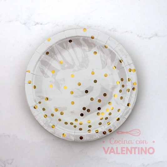 Plato De Papel Con Puntitos Dorados x10u