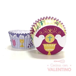 Pirotines N°10 Comunión - Palomas Fondo Violeta - 10u. MoldPack