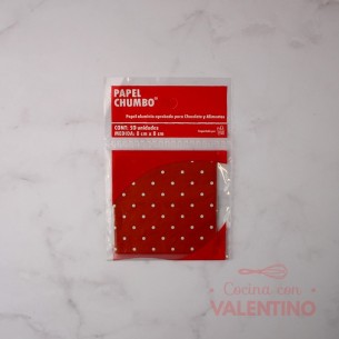 Papel Chumbo 8x8cm - Rojo con Lunares Blancos