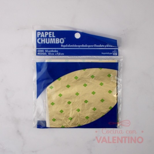 Papel Chumbo 10x10cm - Dorado Con Rombos Verde Claro