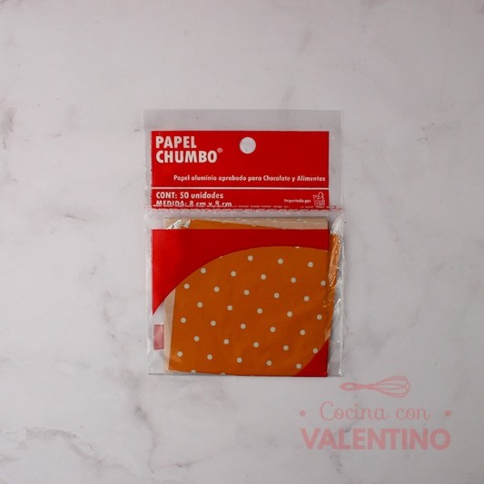 Papel Chumbo 8x8cm - Naranja con Lunares Blancos
