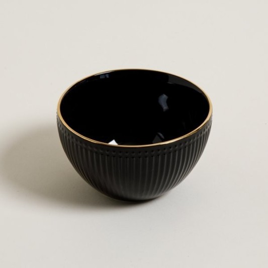Bowl Ceramica Negro Borde Dorado - 14 Cm