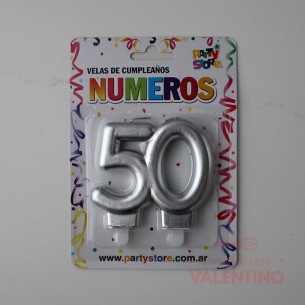 Vela Doble Party Store Plateada - 50 Años