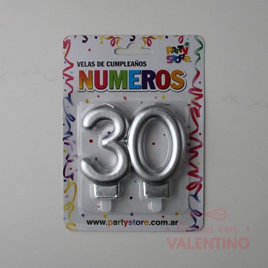 Vela Doble Party Store Plateada - 30 Años