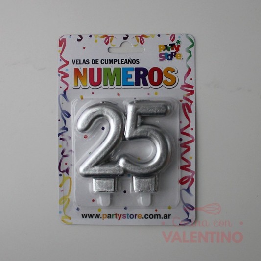 Vela Party Store Doble Plateada - 25 Años