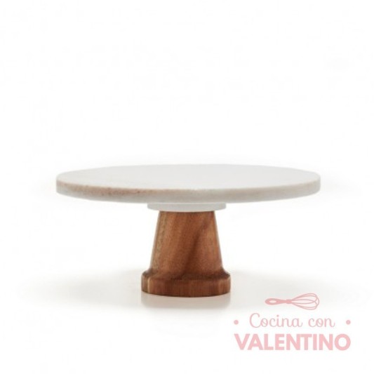 Plato Posa Torta ALTO Marmol y Madera - 24x10