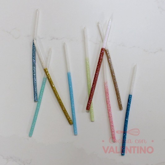 Vela Nacional Glitter - Blanco + Color - 17 cm