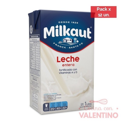 Leche Milkaut UAT Larga Vida Entera - 1 Lt - Pack 12 Un