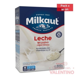 Leche en Polvo Milkaut Entera - 800 Grs - Pack 10 Un
