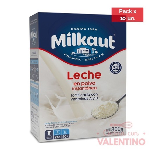 Leche en Polvo Milkaut Entera - 800 Grs - Pack 10 Un