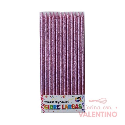 Vela Party Store Gibre Rosa - 12 Un.