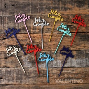 Cake Topper Plaqui Mini Feliz Cumple - Pack 10 un