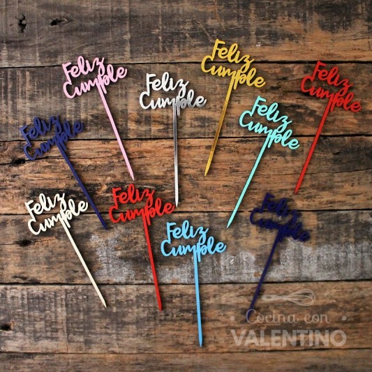 Cake Topper Plaqui Mini Feliz Cumple - Pack 10 un