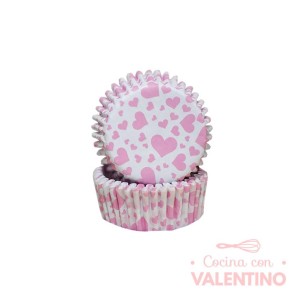 Pirotines N°8 Corazones con fondo blanco - Rosas - 25u. Convida