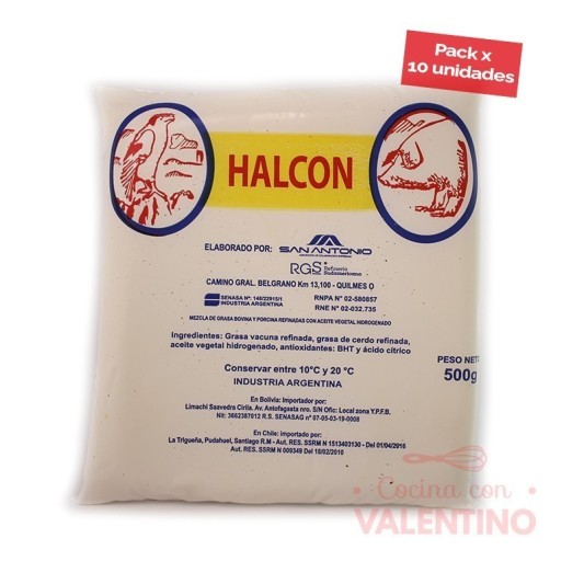 Grasa Cerdo Halcon - 500 Grs - Pack 10 Un