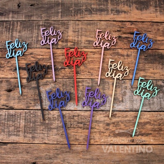Cake Topper Plaqui Mini Feliz Dia - Pack 8 un
