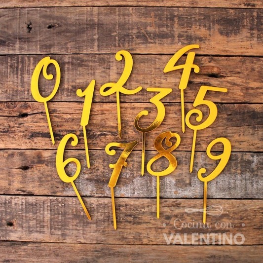 Cake Topper Plaqui Mini Numeros 0 al 9  - Pack 10 un