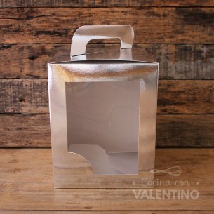 Caja Cartulina Pan Dulce 1 Kg Plateada Con Visor - 16x16x19