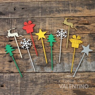 Cake Topper Plaqui Mini Surtido Navidad - Pack 8 un