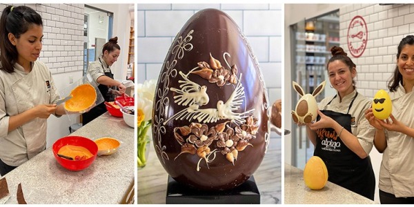 Clase de huevos de Pascua clásicos y huevo gigante con Alpino