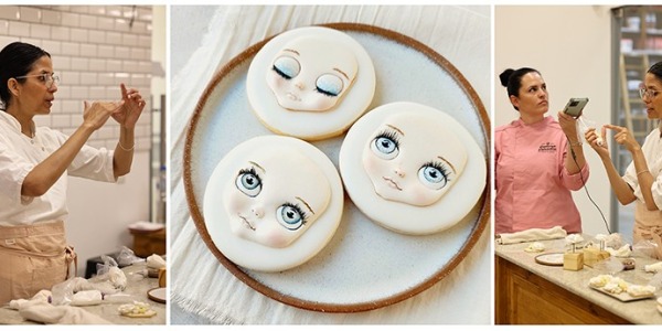 Clase de cookies decoradas con glasé: rostro con pestañas comestibles