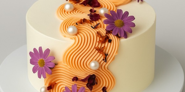 Clase de torta con buttercream de chocolate blanco y flores comestibles